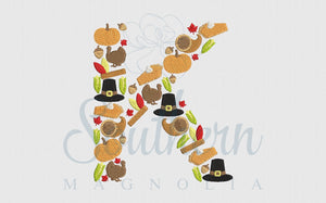 K Thanksgiving Alphabet Embroidery Design