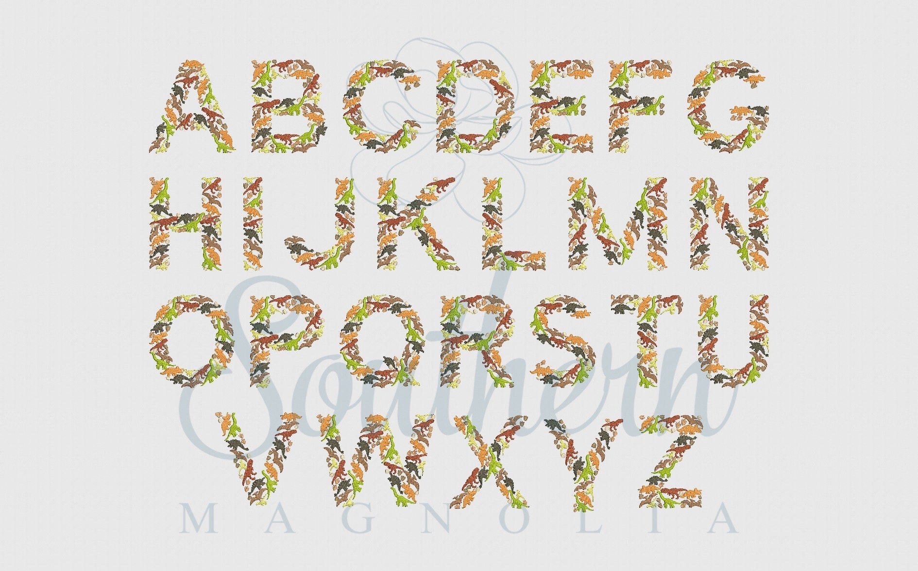 Dinosaur Alphabet Embroidery Design- Whole Uppercase Alphabet Letter Bundle