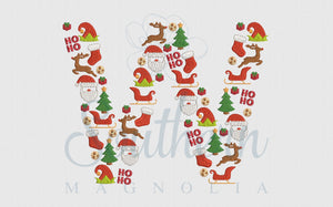 W Christmas Santa Alphabet Embroidery Design