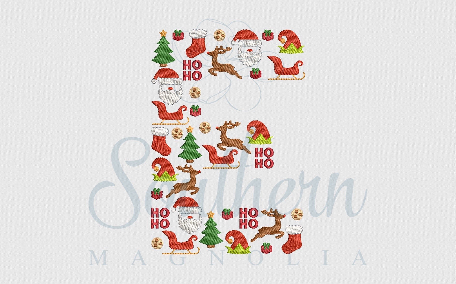 E Christmas Santa Alphabet Embroidery Design
