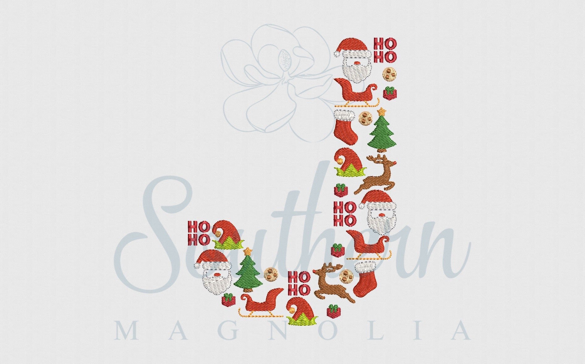 J Christmas Santa Alphabet Embroidery Design