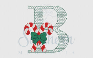 B Candy Cane Bow Christmas Tree Motif Embroidery Design