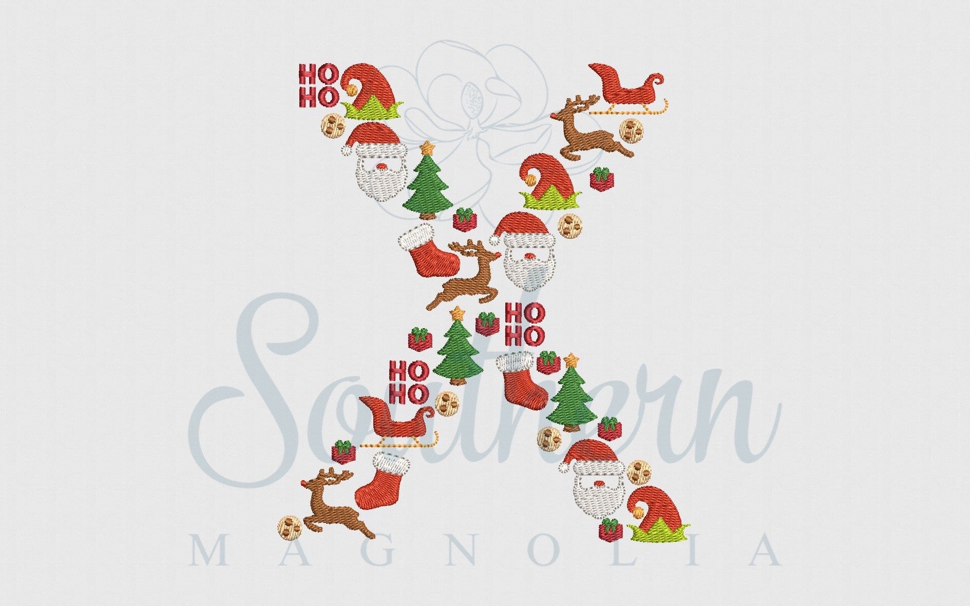 X Christmas Santa Alphabet Embroidery Design