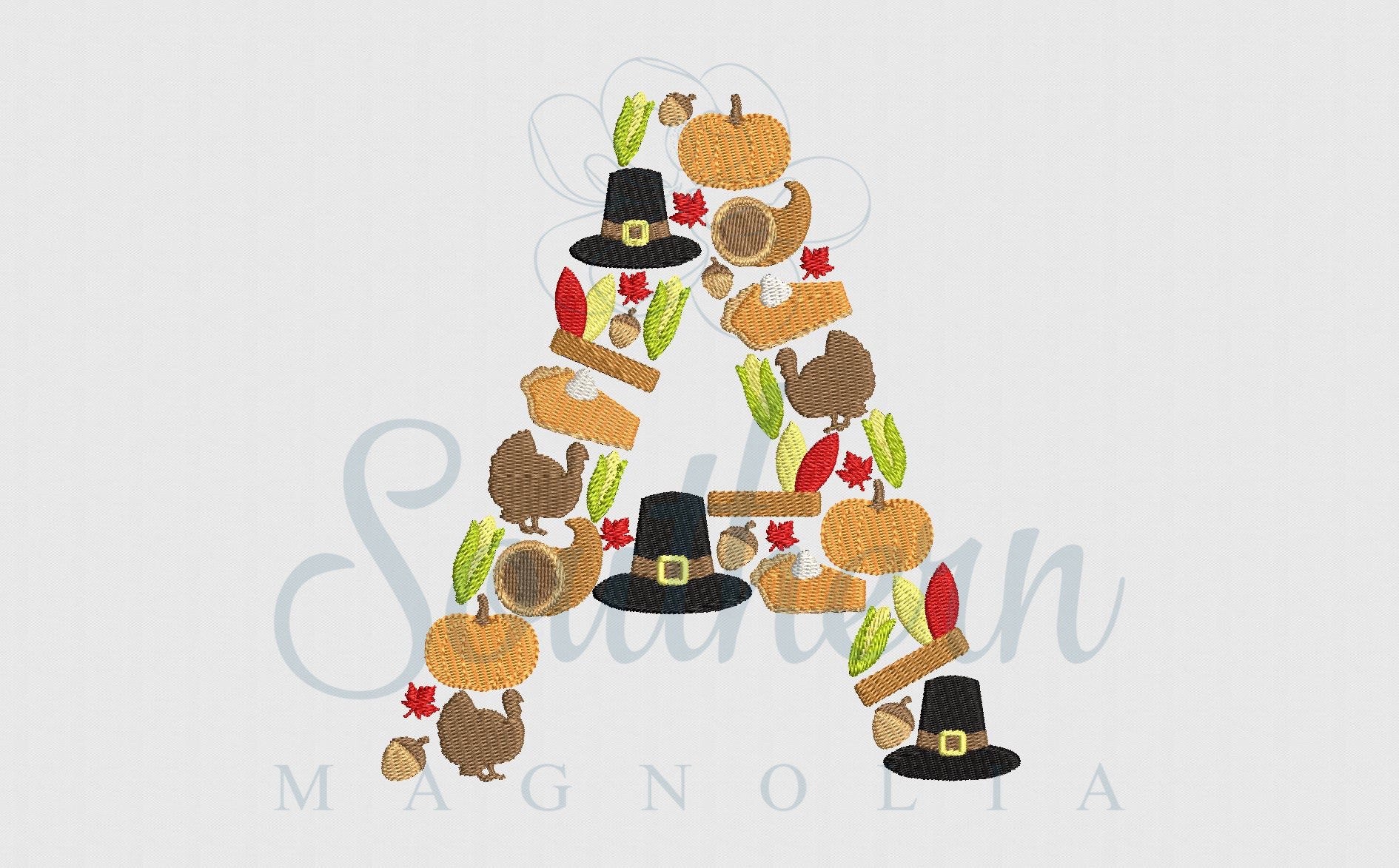 A Thanksgiving Alphabet Embroidery Design