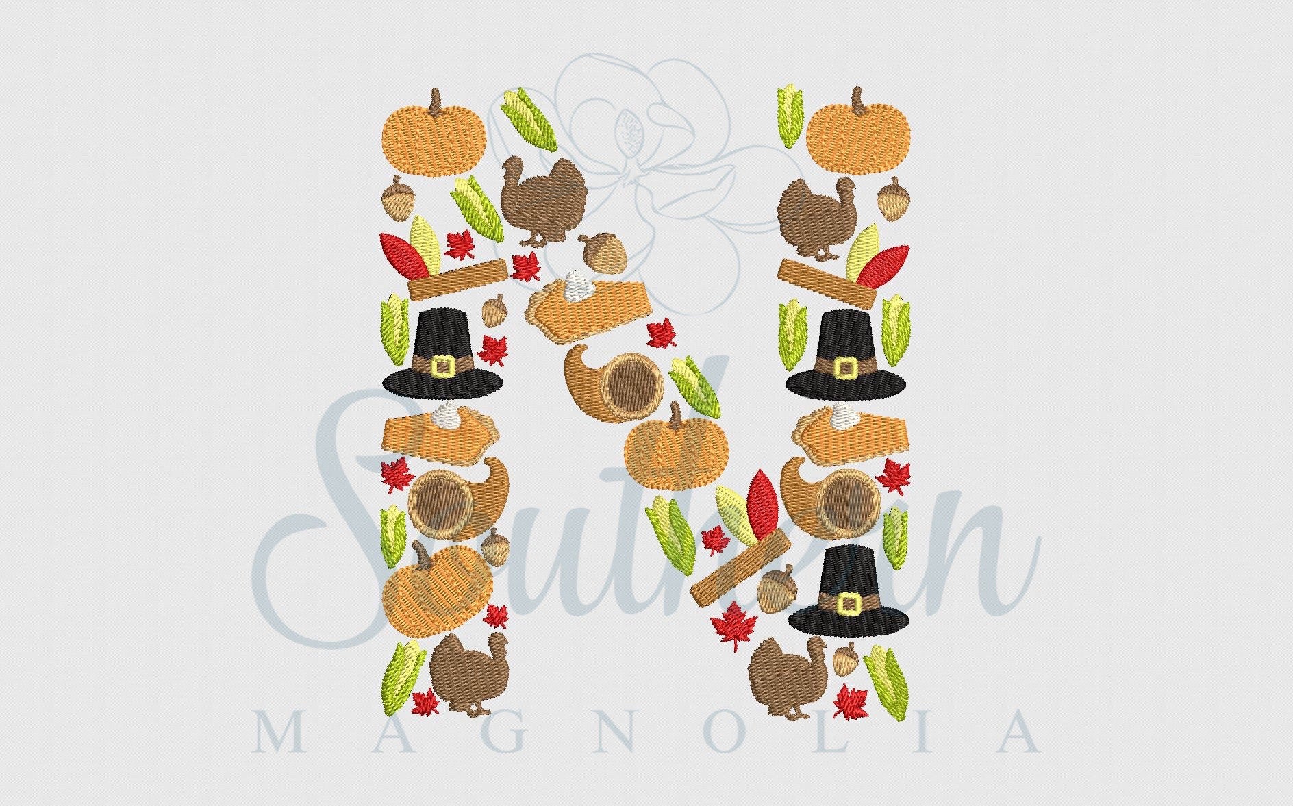 N Thanksgiving Alphabet Embroidery Design
