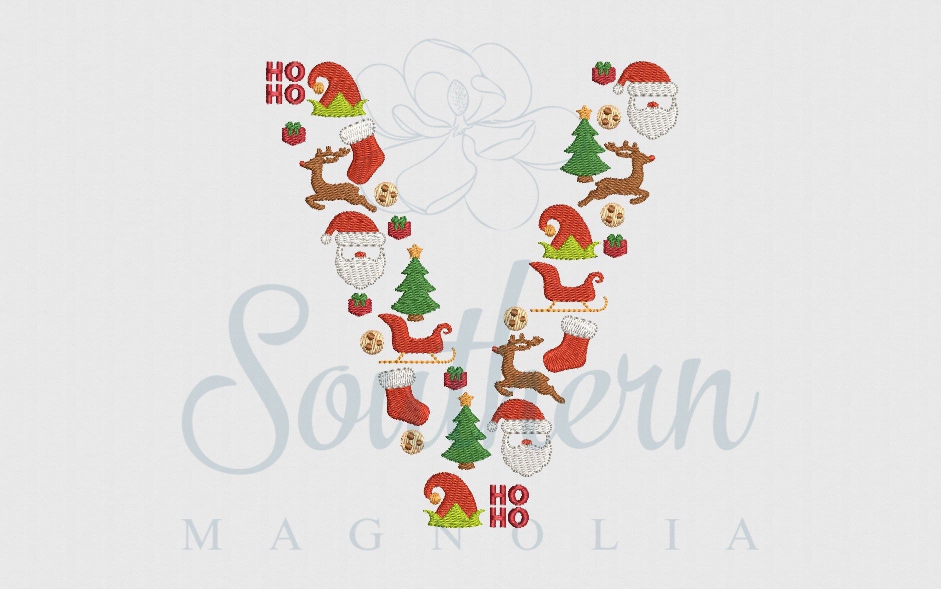 V Christmas Santa Alphabet Embroidery Design