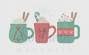 Cocoa Trio Mug Sketch Embroidery Design