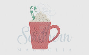 Cocoa Reindeer Mug Sketch Embroidery Design