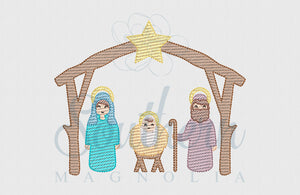 Holy Family Manger Sketch Fill Machine Embroidery Design