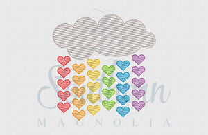 Rainbow Heart Cloud 6 Color Sketch Fill Embroidery Design