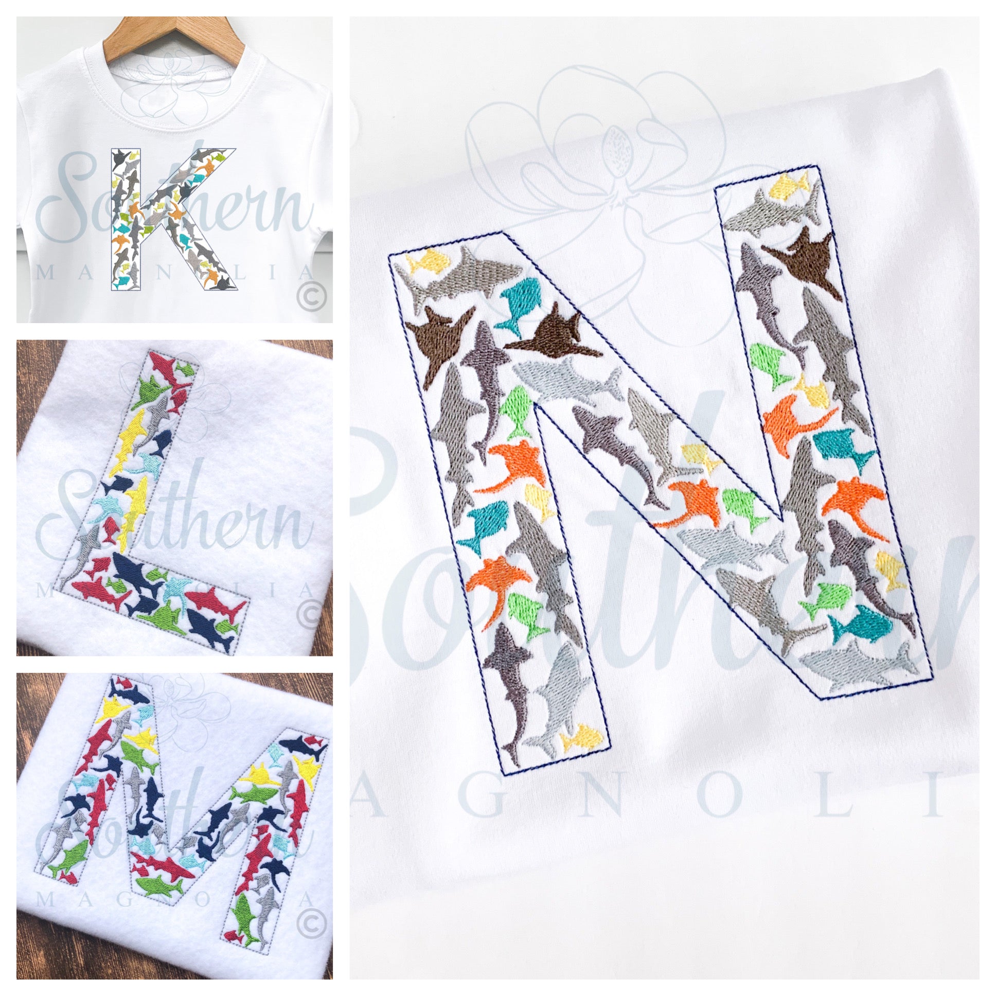 N Shark Alphabet Embroidery Design