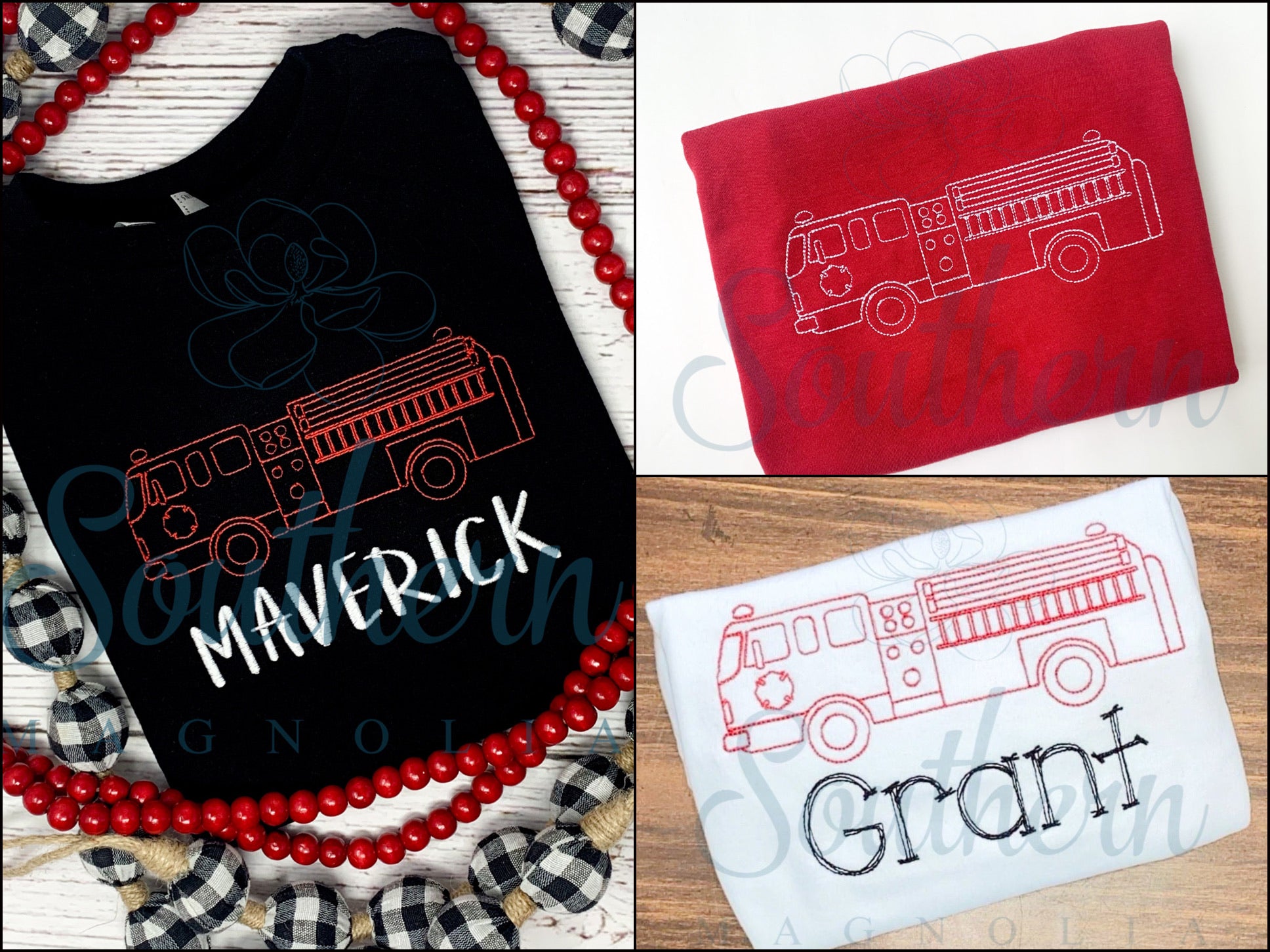 Firetruck Bean Stitch Embroidery Design