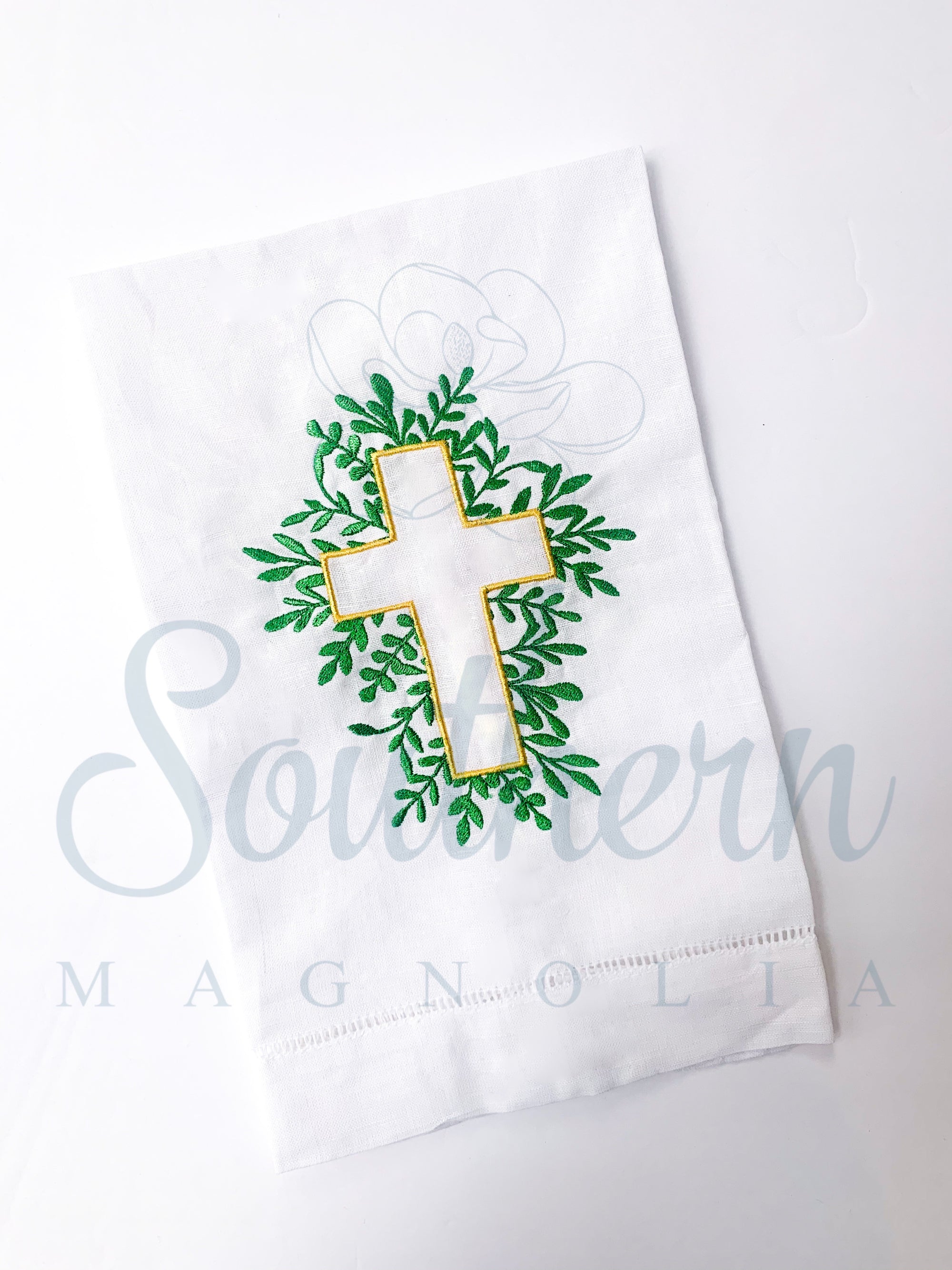 Cross with Greenery Embroidery Design