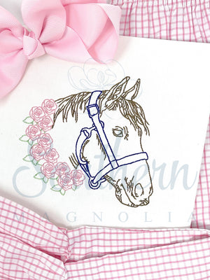 Horse with Roses Bean Stitch Embroidery Design