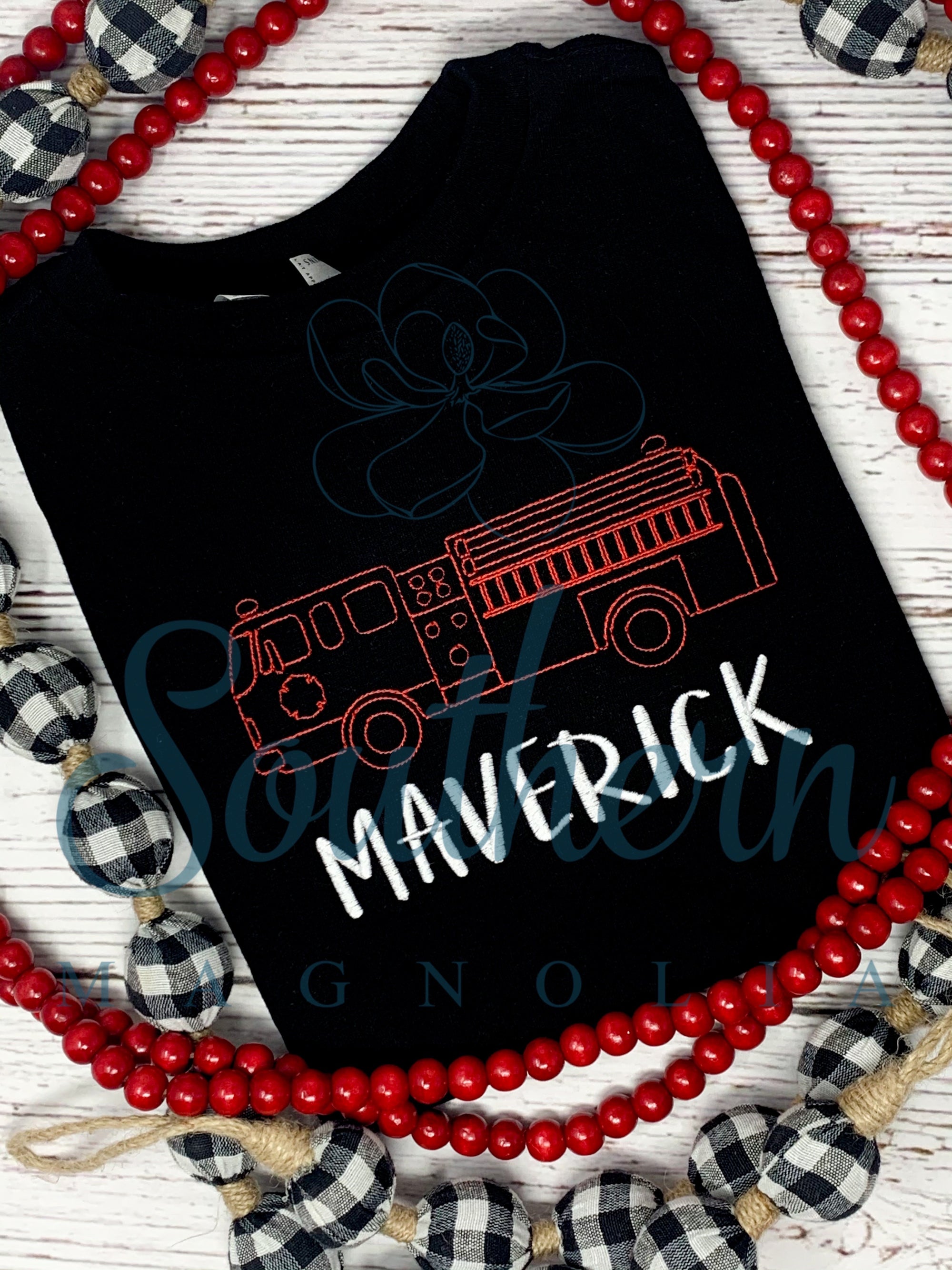 Firetruck Bean Stitch Embroidery Design