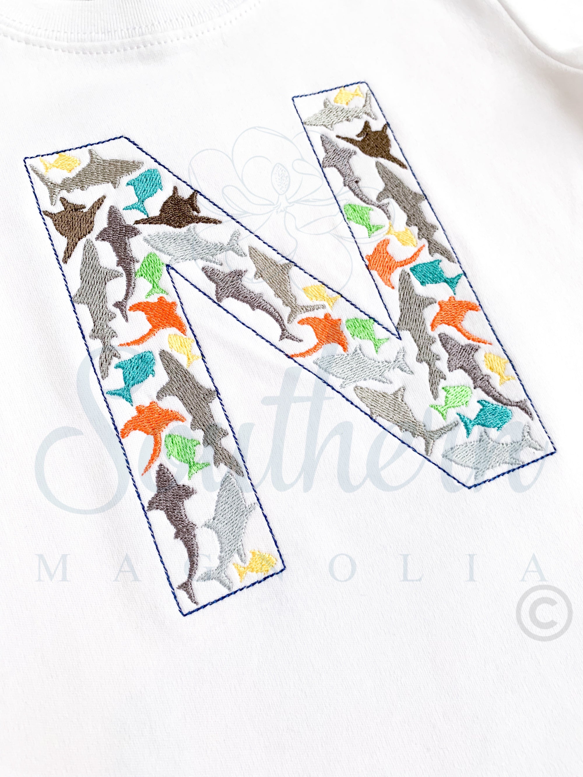 N Shark Alphabet Embroidery Design
