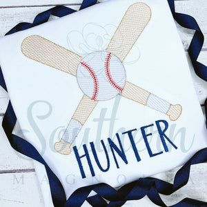Cross Bats and Ball Sketch Fill Embroidery Design