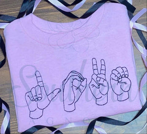 Sign Language LOVE Bean Stitch Embroidery Design