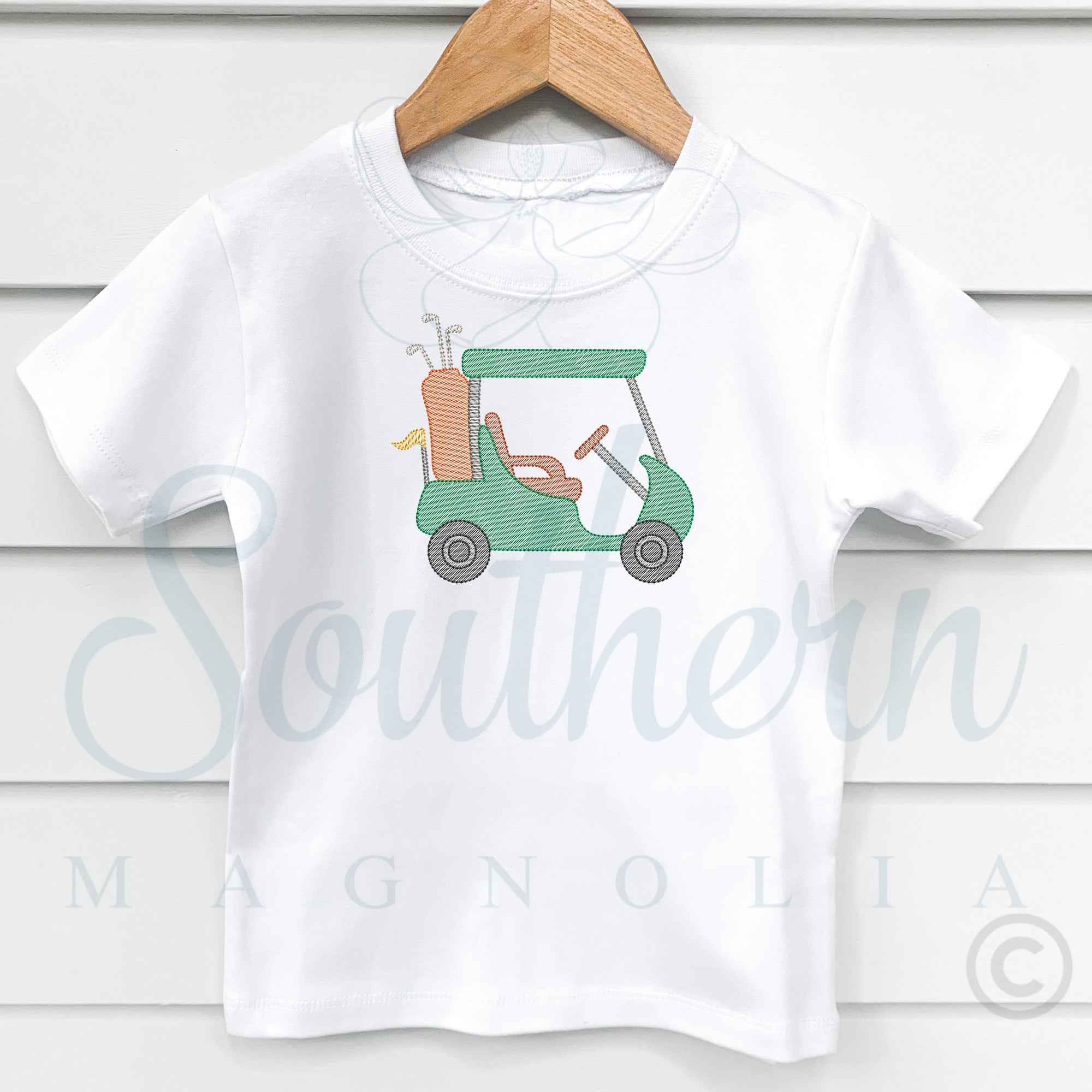 Golf Cart with Clubs Sketch Fill Embroidery Design